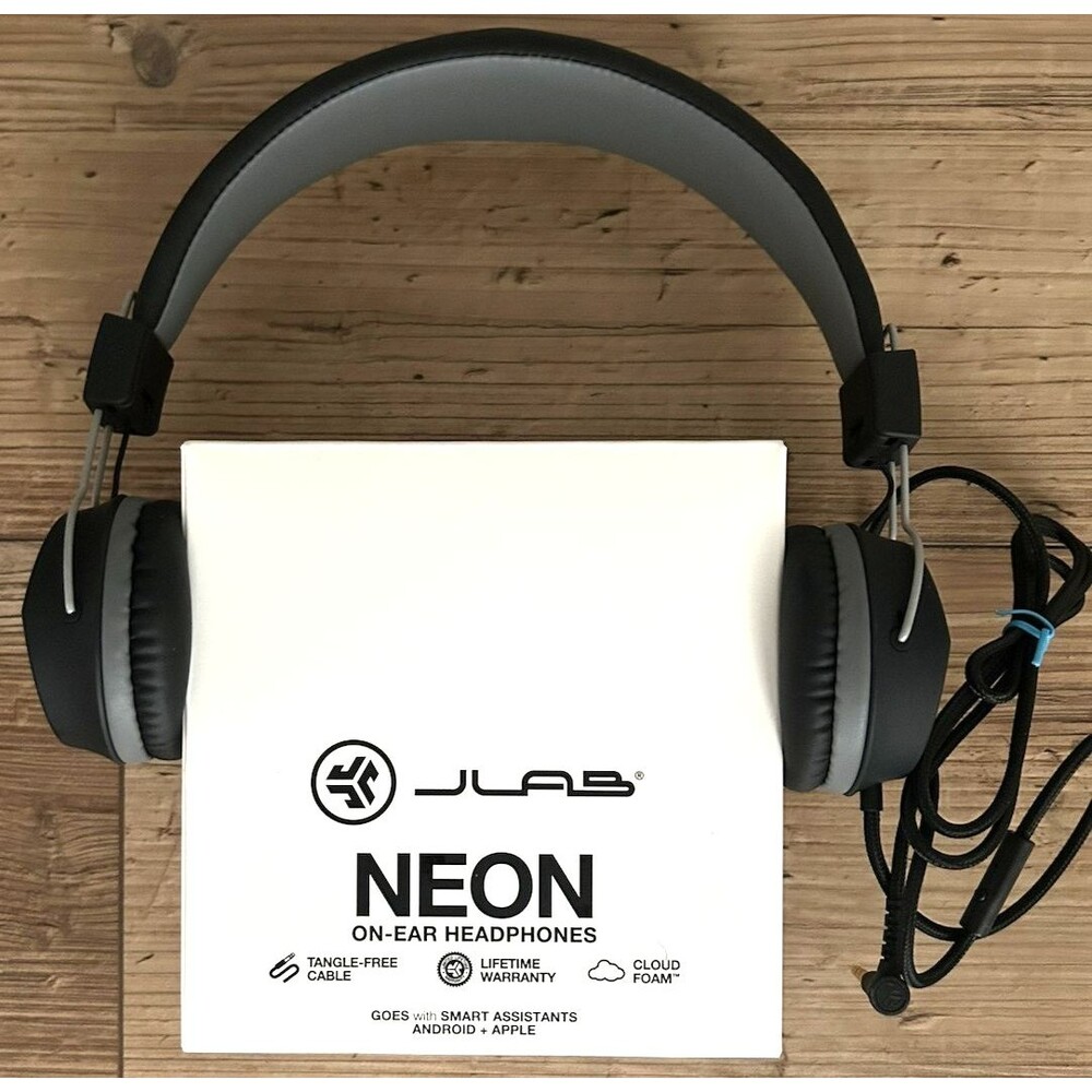 JLab Neon Wired On-Ear Foldable Black Headphones With Mic